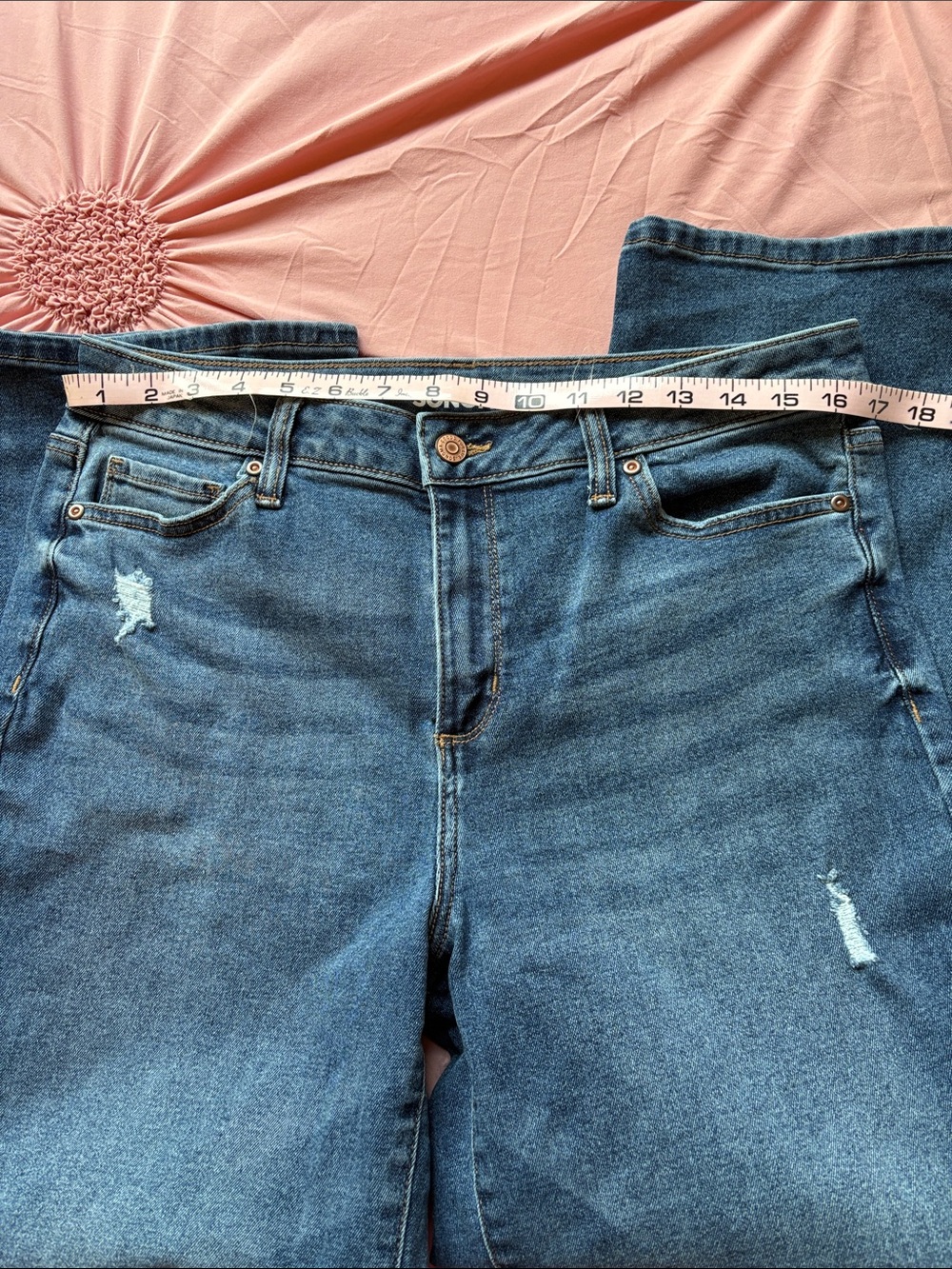 Sonoma Dark Blue Boyfriend Jeans - Distressed Detail, Straight Crop SZ 10 - Picture 6 of 9